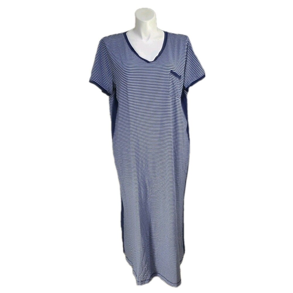 Anthony Richards VTG Knit Maxi Beach Lounge Dress Vneck Navy Stripe Size 2X - Picture 1 of 11